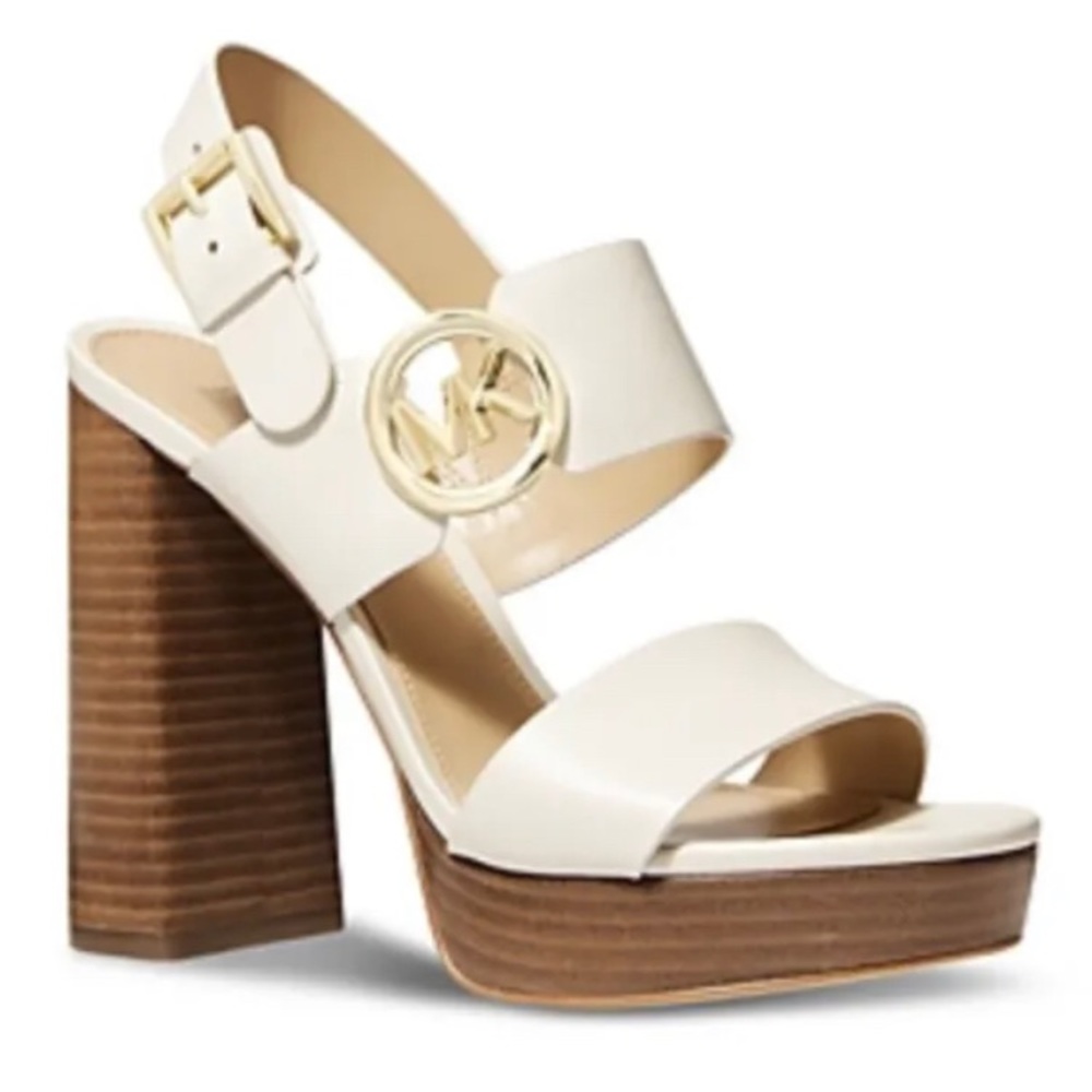 Michael Kors Women’s 9.5M Summer Platform Leather Sandals Light Cream MSRP $145